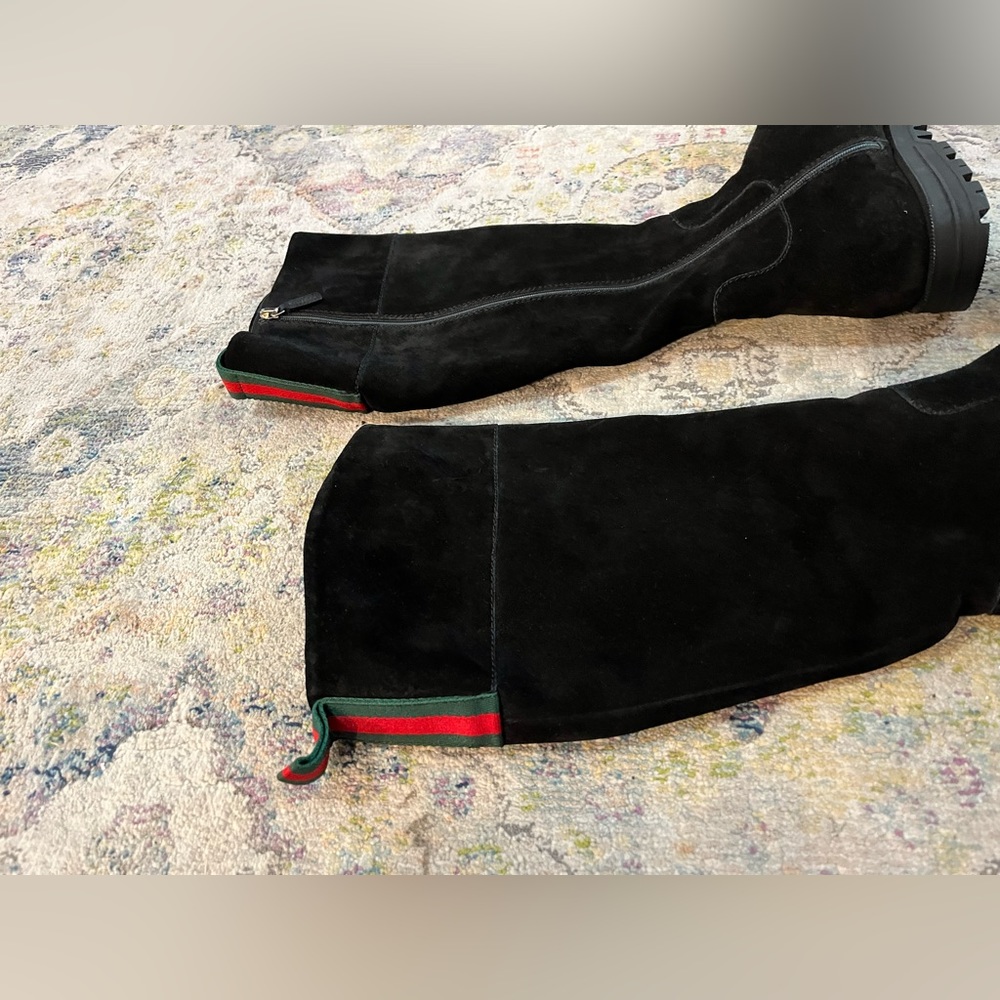 Gucci Meguro Black Suede Luxury Tall Winter Snow Zip Bike Riding Boot Size 10 - Picture 2 of 14